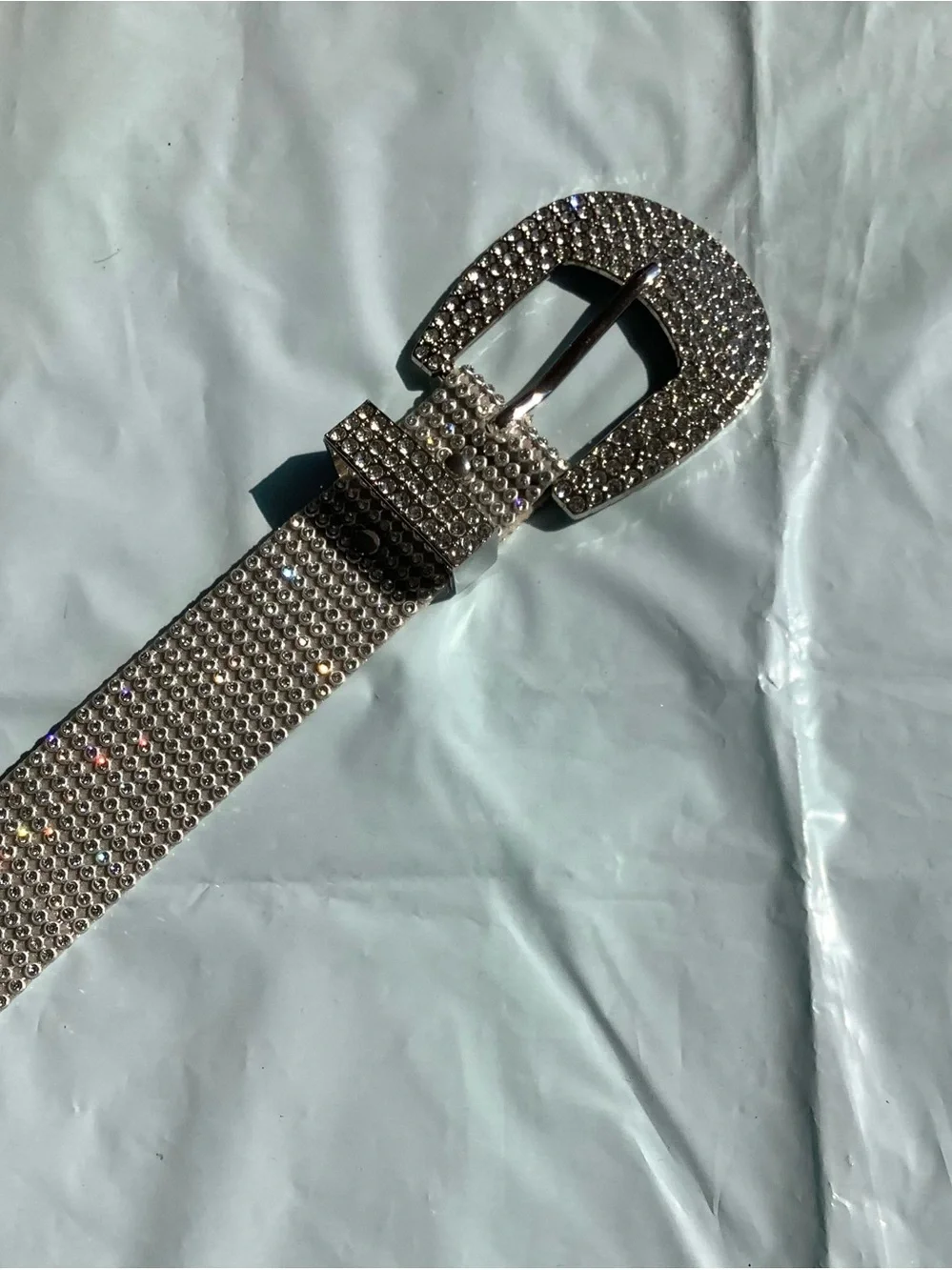 Crystal-Embellished Silver Women's Belt - Elegant Sparkle